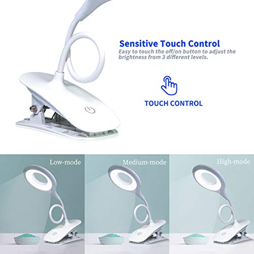 Reading Light [Rechargeable],Juhefa Clip-on Book Light for Reading in Bed,Touch Switch Bedside Reading Lamp for Books in Desk (3-Level Brightness) - Thumbnail 3