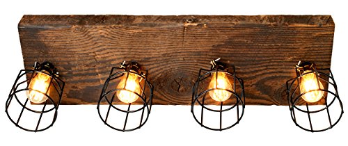 Farmhouse Lighting-Reclaimed Wood from Early-1900s-Rustic Lighting for Kitchen Island Lighting, Dining Room, Bar, Industrial, and Billiard Table-Wooden Light with Edison Cages