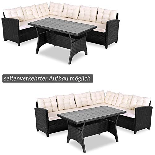 Casaria® Polyrattan Ecklounge Set WPC Esstisch Ecksofa inkl. 7cm Sitzauflagen 15cm Kissen Wetterfest Outdoor Lounge Garten Terrasse Balkon Möbel Schwarz – Bild 4