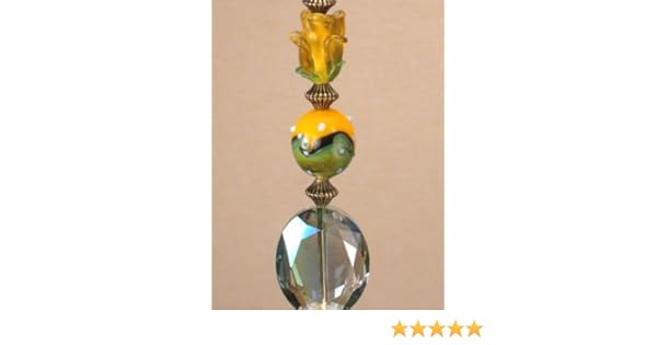 Golden Rose With Beautiful Green And Amber Lampwork Glass Light Or