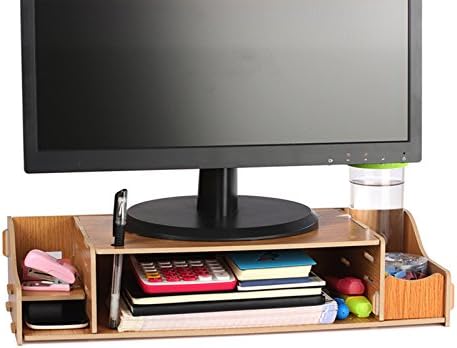 Rui Live DIY Adjustable Wood Computer Monitor Stand Riser Monitor shelf Holder,2-Tier Desktop Office supplies Organizer Storage for Home,Office With a Small Gift (Teak color)