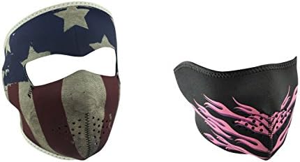 Bundle (2 Items): 1 ZanHeadgear 'American Patriot Flag' Full Face Neoprene Face Masks -AND- 1 Zan 'Pink Flames' Half Face Neoprene Face Mask, Ski Mask