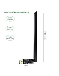 EASTECH 1200 Mbps adaptador wifi usb inalámbrico doble correa 948.2 yard 5.8G + 328.1 yard 2.4G antena Tarjeta de red USB WiFi Dongle Adaptador de red con antena externa, compatible con Windows 10 8 7 XP Mac OSX Linux