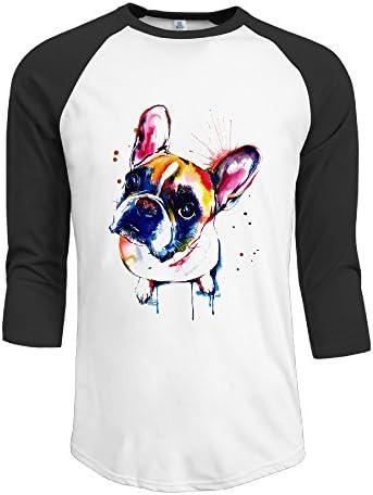 ElishaJ Men's Cute Funny FRENCH BULLDOG Casual 3/4 Raglan Sleeves Baseball T Shirts - Black L