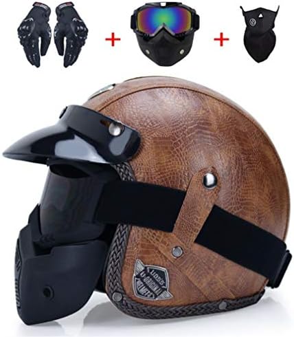 DUBAOBAO Motorcycle electric helmet, retro Harley four seasons half helmet, removable and washable earmuffs, electric sun protection helmet, helmet goggles gloves mask set of 4