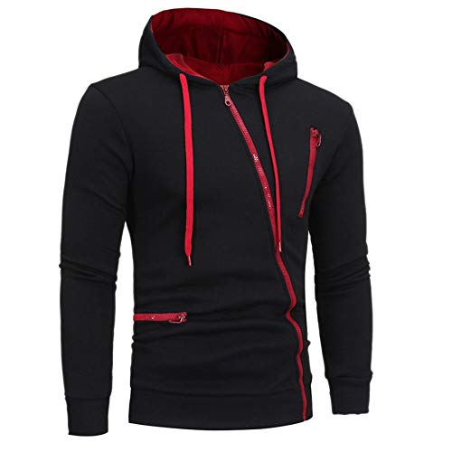 Mens Hoodie, Mens Hipster Oblique Zipper Slim Long Sleeve Hoodie Sweatshirts Pullover Sport Tops (Black1, M)