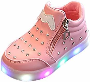 XEDUO Children Kids Girls Zip Crystal LED Light up Luminous Sneakers Shoes