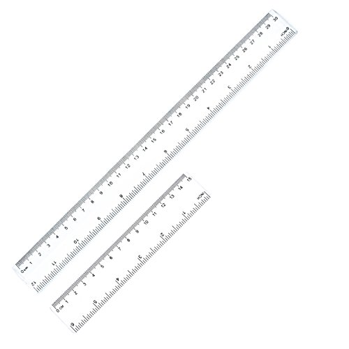 Stainless Steel Ruler Plastic ruler 12"(30cm) + 6" (15cm)Straight Edge Metal Ruler Set For Engineering Office And School (6 pack rule)