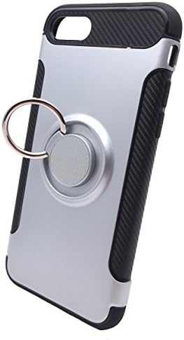 iPhone 7 Hard Plastic Protective Case with Built-in Ring Holder and Stand - 360 Rotation for Comfortable and Secure Hand Grip (Silver)
