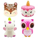 Kayoon 4PCS Jumbo Slow Rising Squishies Kawaii Cute Deer Cake Narwhal Cake Dinosaur Owl Cream Scented Squishy Kids Toys Doll Stress Relief Toy Hop Props Decorative Props Large