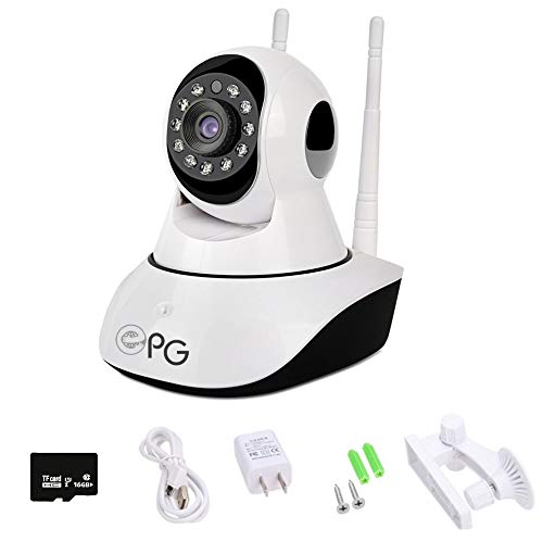 ePGes 2 Antenna Wireless IP Camera. Indoors WiFi Camera. Baby, Pets, Home Surveillance. HD ONVIF-Compatible(RTSP) Motion Detection, Two-Way Audio, Night Vision, White. with 16GB C10 HC SD-Card (4hrs) (Best Indoor Wifi Antenna)