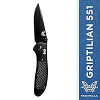 Benchmade - Griptilian 551 Knife with CPM-S30V Steel, Drop-Point Blade, Plain Edge, Coated Finish, Black Handle