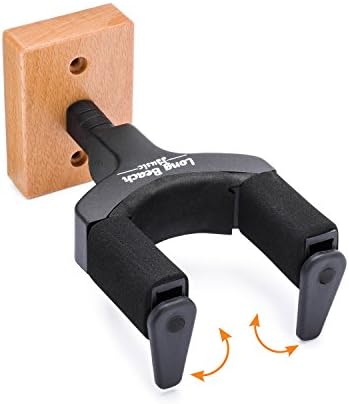 Guitar Hanger Wall Mount Stand with Auto Lock Tabs- Solid Wood Base- for Acoustic, Electric and Bass- Bracket Hook Holder Keeps Your Instrument Secure