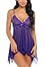 Avidlove Women Lingerie Lace Babydoll V Neck Sleepwear Strap Chemise Purple L