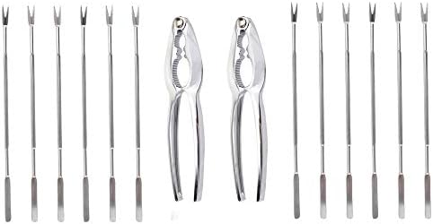 Lobster Crackers and Picks Set of 14, Haneye Crab Leg Crackers and Tools Stainless Steel Seafood Crackers & Forks Nut Cracker Set (2 Lobster Crackers and 12 Forks)
