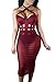 Pink Queen® Women's Bandage Bodysuit Mesh Midi Skirts Set Halter Sheer Dress