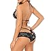 GUIXIU Womens Bridal Lingerie Lace Floral Babydoll Stretch Strappy Set with Cute Bowknot Black