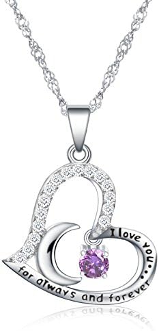 Birthstone Necklace Love You Necklace "I Love You For Always and Forever" Birthstone Jewelry for Women Sterling Silver (02-February-Amethyst)