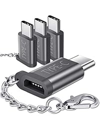 JSAUX - Adaptador USB tipo C de aluminio, 4 unidades, USB C a micro USB, conector convertidor con llavero, cargador compatible con Samsung Galaxy S9 S8 Plus Note 9 8 Pixel 2 XL, LG V20 G5, Moto Z Z2, Nintendo Switch