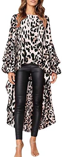 TeasyDay Coats Irregular Ruffles Shirt for Women, Leopard Sweatshirt, Fashion Long Sleeve Pullovers Tops Blouse