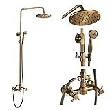 Rozin Bathroom 2 Knobs Mixer Rainfall Shower Faucet Units with Hand Spray Antique Brass