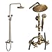 Rozin Bathroom 2 Knobs Mixer Rainfall Shower Faucet Units with Hand Spray Antique Brass