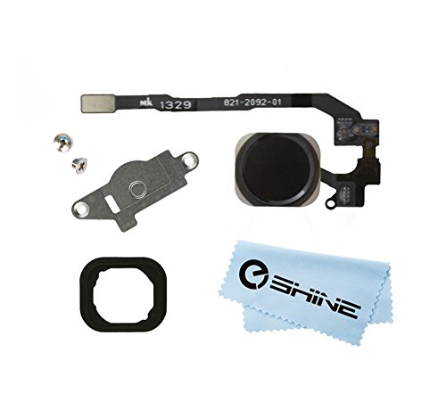 UPC 615872222384, EShine Home Button Flex Ribbon Cable Assembly + Metal Bracket + Rubber Gasket for iPhone 5S SE + EShine Cloth (Black Color)