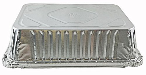 Pactogo 2 1/4 lb. Oblong Deep Aluminum Foil Take-Out Pan with Board Lid Disposable Containers 8.44" x 5.94" x 1.81" (Pack of 25 Sets)