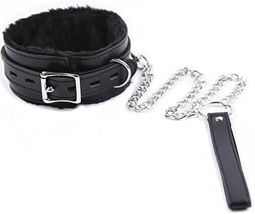 Choker Collar Padded Leather Faux Fur Lined Costume With Chain Leash