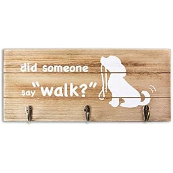 VILIGHT Gifts for Women with Dogs Leash Holder Rustic Home Sign Wall Decor with Hooks - Funny Pet Lover Gifts for Women and Men - 12.6x5.5 Inches