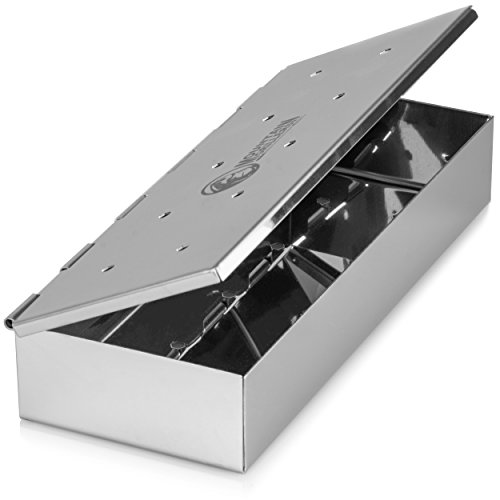 Mountain Grillers Smoker Box for Wood Chips Use a Gas or Charcoal BBQ Grill and Still Get That Delicious Smoky Barbecue Flavored Grilled Meat Hinged Lid for Easy Access polished finish stainless steel