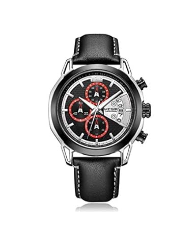 Gmarks Megir Elegant Design Analog Chronograph Sports Series Genuine Leather Strap Watch -2071