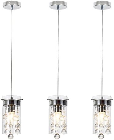 Wtape 3-Pack Glass & Crystal Pendant Lighting, Decorative Kitchen Chandelier with 59.05'' Adjustable Cord