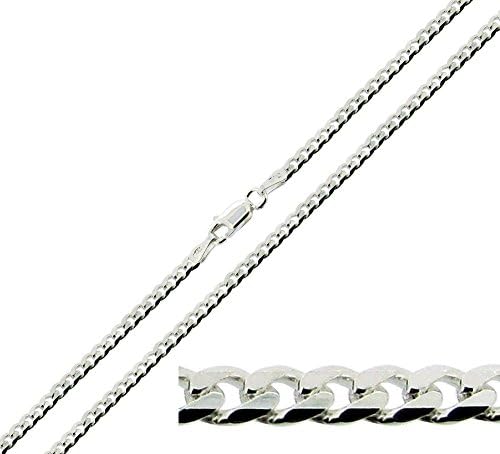 CJoL - Solid 925 Sterling Silver 3.2mm Wide Flat Curb Chain In Gift Box (available in 16" to 30")