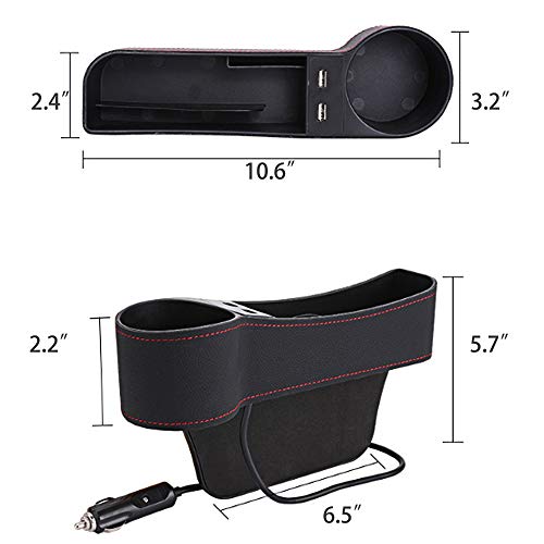 Car Seat Gap Organizer, Multifunctional with Dual USB Charging, Cup Holder, Leather Storage Box, Universal Fit - Thumbnail 6