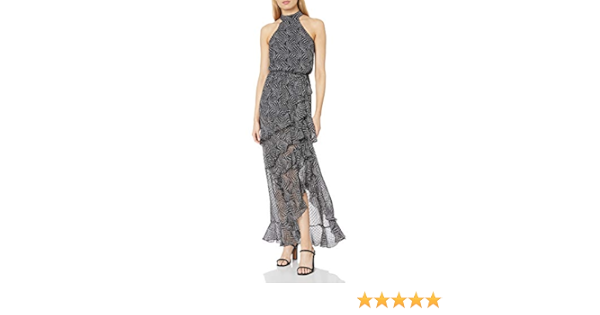Bebe Women S Star Print Chiffon Maxi With Halter Neck And Ruffle Hem At Amazon Women S Clothing Store