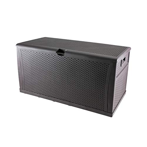 Ainfox Patio Storage Deck Box, Outdoor Storage Plastic Bench Box - All Weather Resin Wicker Deck Box Storage Container Bench Seat (Brown)