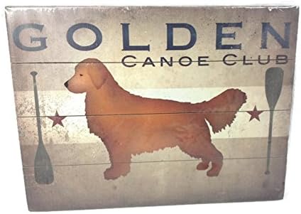 ArteHouse Vintage Planked Wood Sign Pet Golden Dog Canoe Club 12" X 16"