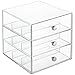 mDesign Stackable Plastic Eye Glass Storage Organizer Box Holder for Sunglasses, Reading Glasses, Accessories - 3 Divided Drawers, Chrome Pulls, 2 Pack - Clear