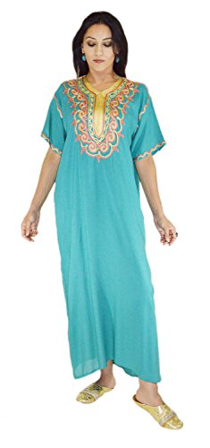 Moroccan Caftan Handmade Light Weight Cotton Embroidery Fits SMALL to MEDIUM Teal