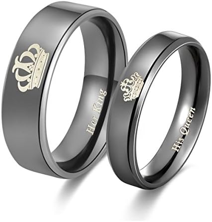 SunnyHouse Jewelry His Hers Matching Set His Queen Her King Titanium Stainless Steel Couple Ring in a Gift Box