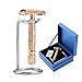 BAILI Luxury Gift Butterfly Open TTO Double Edge Safety Razor Wet Shaving for Men Women with 5 PLatinum Blades and Stand Rose Gold BD521G