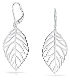 Large Filigree Leaf Drop Sterling Silver Leverback Earrings