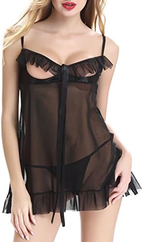 URMP Womens Cupless Babydoll Lingerie Open Cup Mesh Sexy Lace Chemises Nightwear