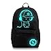 Transer Women Girls Boys Light Preppy Teenagers Noctilucent Cartoon Oxford School Bags School Backpacks (M, Black)