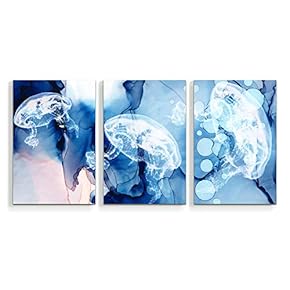 Wall26-3 Panel Canvas Wall Art- Sea Animal Jellyfish -Giclee Painting Wall Bedroom Living Room Home Decoration - 16"x24" x 3 Panels