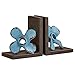 Amazon Brand – Stone & Beam Vintage Iron Windmill Decor Bookends - Set of 2, 6.25 Inch, Blue and Dark Wood