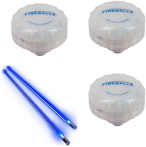 Fireballz LED Cymbal Nut 3 Pack w/Sticks. Includes 3 Pack of Fireballz Brilliant Blue LED Cymbal Nuts + Blue Firesticks Drumsticks