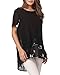 Anself New Fashion Women Chiffon Blouse Embroidery Crew Neck Short Sleeve Loose Fit Casual Tops White/Black L