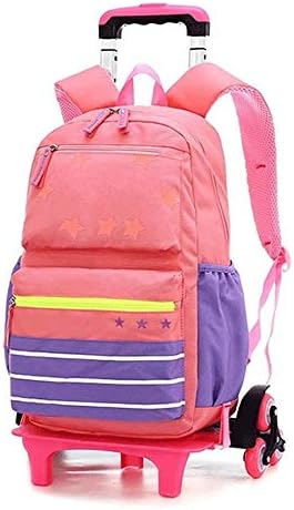 HEMFV Rolling Backpack School Bags Large Capacity Six Wheels Trolley Backpack Climbing Stairs (Color : Pink)